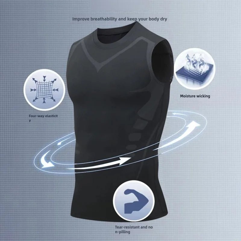 Haut de Compression - GymSleevelessShirt™ - Noir - MonEspritSport.com