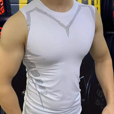Haut de Compression - GymSleevelessShirt™ - Blanc - MonEspritSport.com