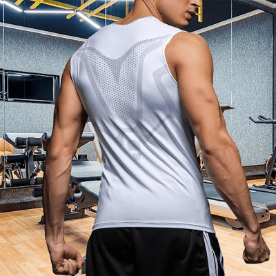 Haut de Compression - GymSleevelessShirt™ - Blanc - MonEspritSport.com