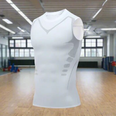 Haut de Compression - GymSleevelessShirt™ - Blanc - MonEspritSport.com