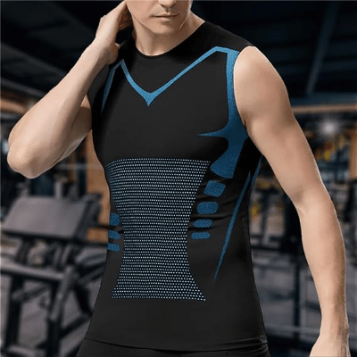 Haut de Compression - GymSleevelessShirt™ - Noir Néon - MonEspritSport.com